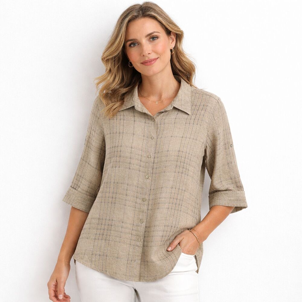 Charter Club Linen Beige Neutral Blouse 14 NWOT *